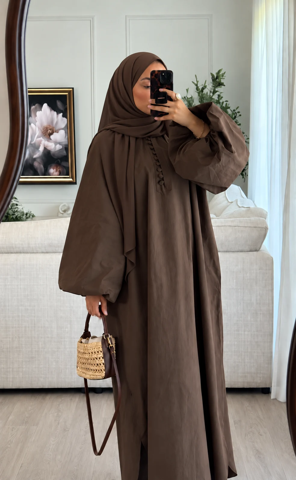 Robe ample chocolat à boutons recouverts