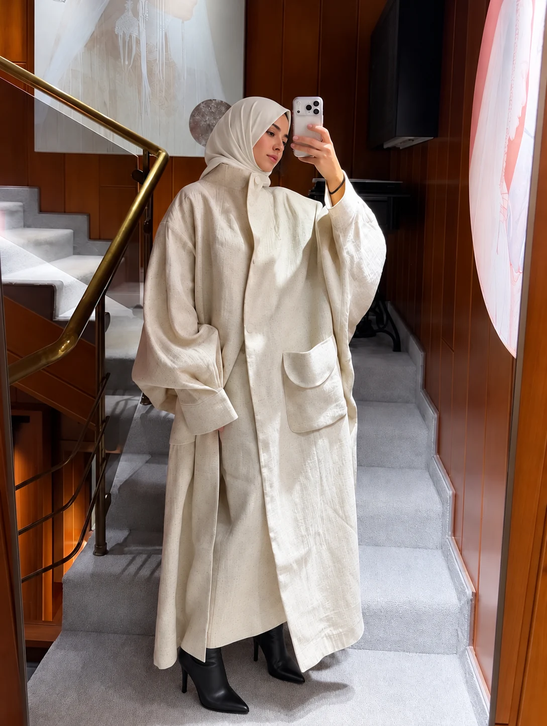 Manteau écru à grandes poches